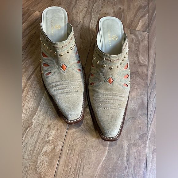Cole Haan Shoes - Cole Haan Tan and Orange Studded Mules